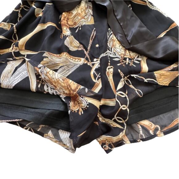 Fashion Nova Romper Skylar Black Gold Chain Tassel Balloon Long Sleeve Small NEW - Picture 7 of 12